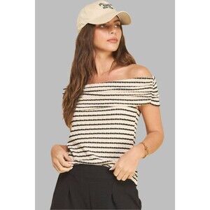 She Loves Off The Shoulder Striped Top